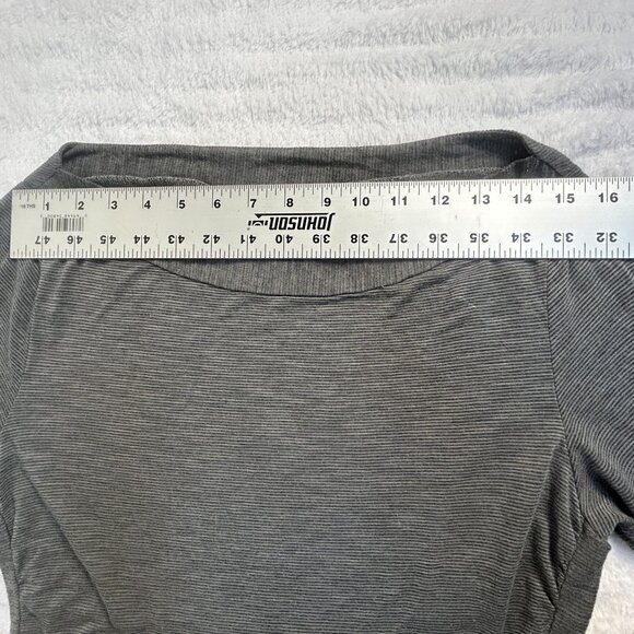 James Perse Standard Womens Gray Pinstripe  3/4 Sleeve Ruched Midi Dress Size 4 - Picture 6 of 8